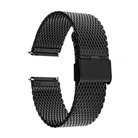 TRUMiRR 22mm Quick Release Watch Band Milanese Stainless Steel Strap for Samsung Gear S3 Classic Frontier,Gear 2 R380 R381 R382, Moto 360 2 46mm, LG G Watch , ASUS Zenwatch 1 2 Men, Pebble Time,Black