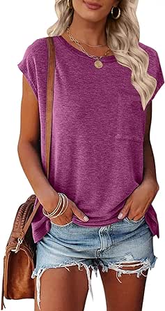 MEROKEETY Women's Casual Cap Sleeve T Shirts Basic Summer Tops Loose Solid Color Blouse