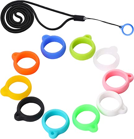 20Pcs Anti-Lost Silicone Loops with Lanyard,10 Colors Rubber Rings Band Holder Multipurpose Necklace Lanyard Replacement Pendant Carrying Kit for Pens 13mm/0.5inch