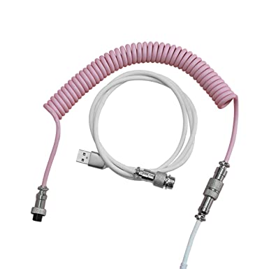 EPOMAKER AJAZZ Detachable Coiled Keyboard Cable Type C to USB-A with Aviation Connector for Mechanical Gaming Keyboard(Pink)