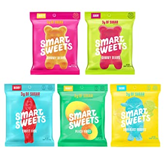 SmartSweets Assortment Pack - Fruity Gummy Bears, Sour Gummy Bears, Berry Sweet Fish, Tangy Peach Rings, Sour Blast Buddies - Pack of 5 (1.8 Ounce)