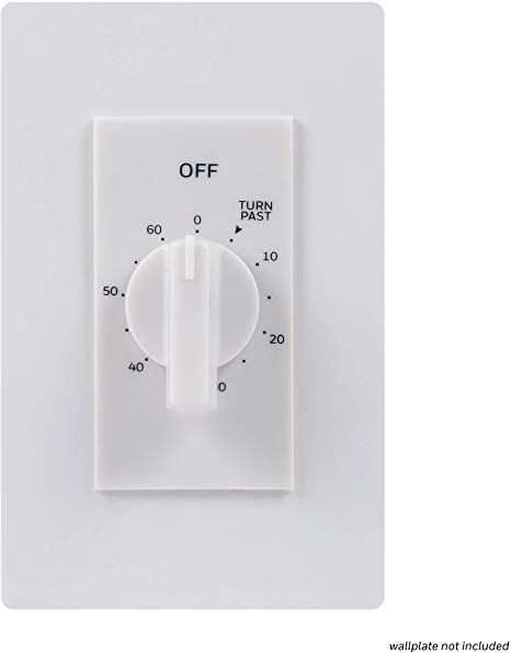 Honeywell 60-Minute Countdown in-Wall Timer, Mechanical Switch, Spring Wound, No Neutral Wire Needed, Single-Pole, Ideal for Lights, Exhaust Fans, Heaters, Pumps, 41081, White