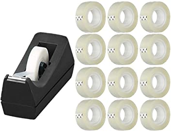 Tape Dispenser for Desktop with 12 Rolls of 3/4 inches Tape Refills, Holds Tape 1/2 - 3/4 inches