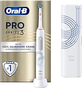 Oral-B Pro Series 3 Elektrische Zahnbürste/Electric Toothbrush, 1 Aufsteckbürste, 3 Putzmodi und visuelle 360° Andruckkontrolle für Zahnpflege, Reiseetui, Special Edition, Designed by Braun, white