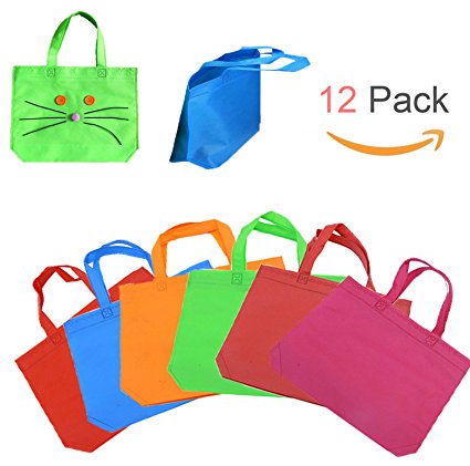Shindel 13"  Party Gift Tote Bags Blank Non-woven fabric Rainbow Colors with Handles for Birthday Favors, Snacks, Decoration, Arts & Crafts, Event Supplies,12 PCS