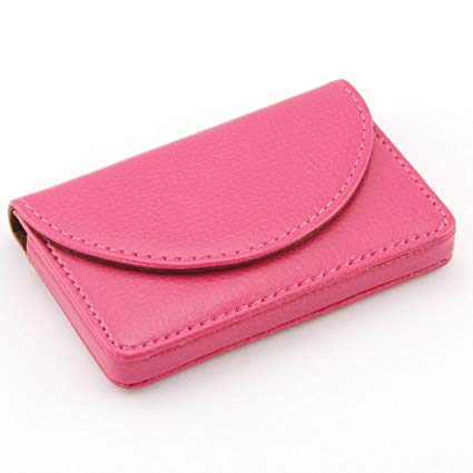 Partstock(TM) Women Leather Business Name Card Wallet / Holder 25 Cards 3.9L x 2.8W inches with Magnetic Shut For ladys.(Rose red)
