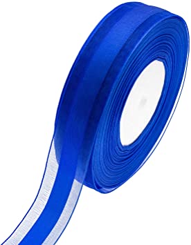 ATRibbons 50 Yards 1 Inch Wide Satin Ribbon with Organza Edge for Wedding Gifts Wrapping DIY Bows and Craft (Royal Blue)