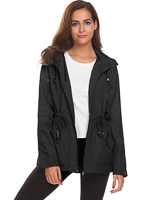Women's Rain Jacket Waterproof Light Weight Windbreaker Raincoats Outdoor Active
