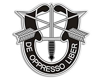 American Vinyl B&W Special Forces De Opresso Liber Shield Shaped Sticker (Military Special Beret Forces)