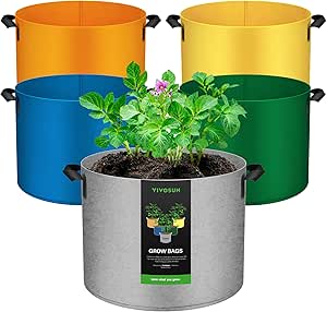 VIVOSUN 5-Pack 5-Gallon Colored Grow Bags, 350G Thick nonwoven Fabric Pots with Handles for Flowers, Fruits and Vegetables