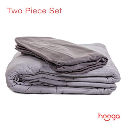 Hooga Premium Weighted Blanket and Removable Cover 2-Piece Set - Weights for Both Adults and Children - 100% Bamboo Cover - Grey 20lb - 48"x72"