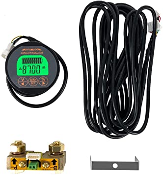 QWORK Battery Monitor Voltmeter Ammeter, Voltage Range 8V-80V and up to 500A, Voltage Current Meter with 13 ft Custom Cable