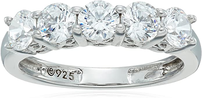 Platinum or Gold Plated Sterling Silver Round-Cut 5-Stone Ring made with Swarovski Zirconia