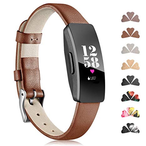 Maledan Band Compatible with Fitbit Inspire HR and Inspire Bands and Ace 2, Classic Genuine Leather Wristband with Metal Connectors Soft Replacement Accessories Strap for Women Men, Small Large