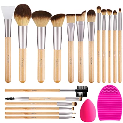 BESTOPE Makeup Brushes 17Pcs Makeup Brush Set with 1 Pcs Silicone Face Mask Brush&1 Makeup Sponge&1 Brush Cleaner Premium Synthetic Concealers Foundation Eye Shadows Make Up Brush Kit Bamboo Handle