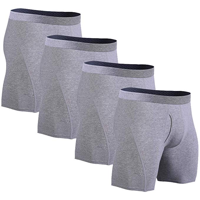 ZENGVEE Mens Underwear Boxer Briefs Cotton Long Leg Stretch Underwear Open-Fly Boxers for Men