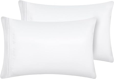 CozyLux Pillow Cases Standard Size Set of 2 Luxury 1800 Series Double Brushed Microfiber Bed Pillow Cases Embroidered 2 Pack 20x26 inches, White Pillow Covers with Envelope Closure