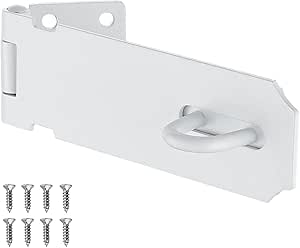 JQK Door Hasp Latch Lock, 5 Inch 304 Stainless Steel Safety Packlock Clasp Thickness 1.9 mm, Matte White, DL130-WH