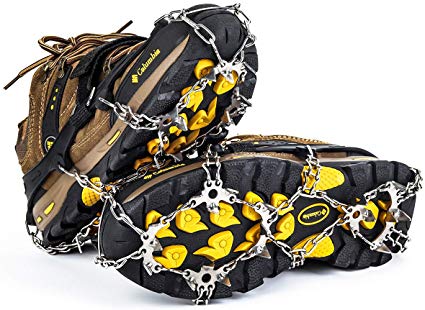 Gelindo Ice Traction Stainless Steel 19 Spikes Crampons for Boots Anti Slip Ice Grip Traction Safe Protection for Hiking, Walking, Climbing, Jogging, Mountaineering on Snow Muddy Road