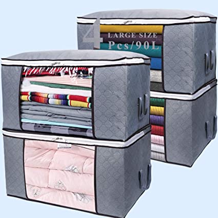 OurWarm Clothes Storage Bags Large Capacity Clothes Organizers Storages Bins with Reinforced Handle Thick Fabric for Comforters, Blankets, Bedding, Foldaway Organizers with Sturdy Zipper, Clear Window
