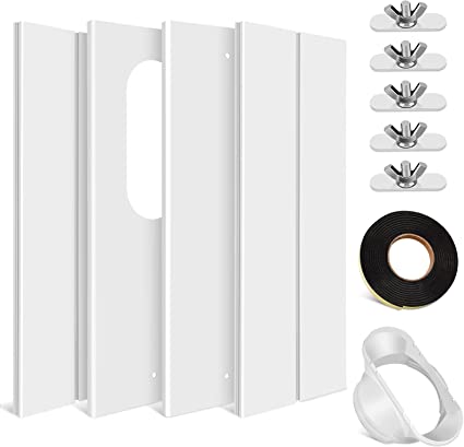 Upgraded Portable Air Conditioner Window Seal Kit, Suitable for All Exhaust Hose of 5.1 Inch/5.9 Inch, Adjustable Length AC Window Vent Kit Plates with Universal Coupler Adapter for Sliding Windows