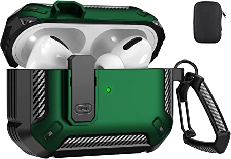 Maxjoy for AirPods Pro 2nd Generation Case Cover 2022, AirPods Pro 2 Protective Case with Lock Gen 2 Military Hard Rugged Shockproof Cover with Keychain Compatible with Apple Airpods Pro 2, Green