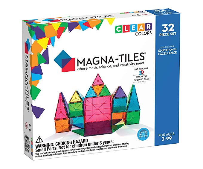 Magna-Tiles Magnetic Building Toys, Clear Colors Set, Multi Color (32 Pieces)