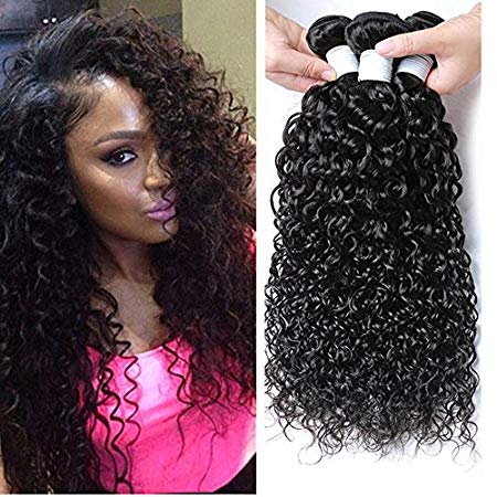 Perstar 8A Grade Brazilian Water Wave Virgin Hair 3 Bundles Remy Human Hair Weaves Natural Black Factory Price (8 10 12, Natural Color) …