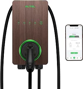 Autel Level 2 EV Charger up to 50Amp, 240V, Indoor/Outdoor Car Charging Station, Wi-Fi and Bluetooth Enabled EVSE, Flexible 25-Foot Cable,Hardwired, Wood Grain