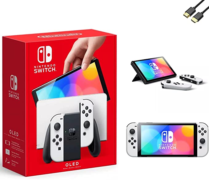 Nintendo Switch OLED Model Console Bundle, 64 GB Internal Storage, White Joy-Con_U Deal HDMI