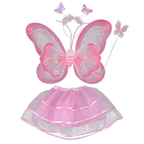 BOBORA Fairy Girl Butterfly Wing Wand Headband Tutu Skirt Halloween Costume Set