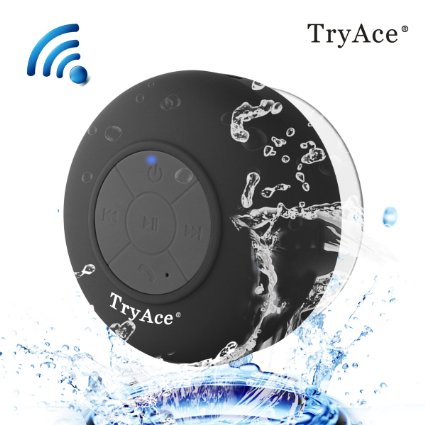 TryAce®Wireless Bluetooth Waterproof Shower Speaker Bluetooth 3.0 Car Handsfree Speakerphone built in Mic Control Buttons and Dedicated Suction Cup for Showers, Bathroom, Pool, Boat, Car, Beach, & Outdoor Use(Black)