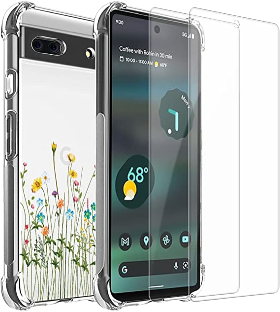 TOPNOW Google Pixel 6A Case (2022), Design with Shockproof Corner and Exquisite Pattern Case, with 2 Pack Tempered Glass Screen Protector, Slim TPU Protective Cover for Pixel 6a-Grass