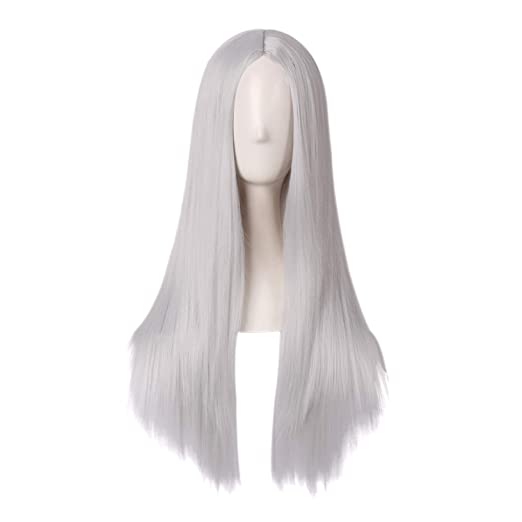 MapofBeauty 28 Inch/70cm Women Special Natural Long Straight Synthetic Wig (Silver)