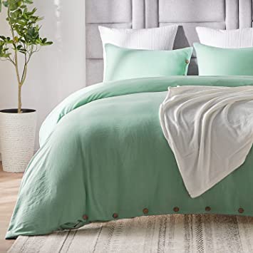 EXQ Home Sage Green Duvet Covers Queen Size Soft Queen Duvet Cover Set 3 Pieces with Button Closure, 1 Duvet Cover 90x90 inches and 2 Pillow Shams, Full Queen(90''x90'')