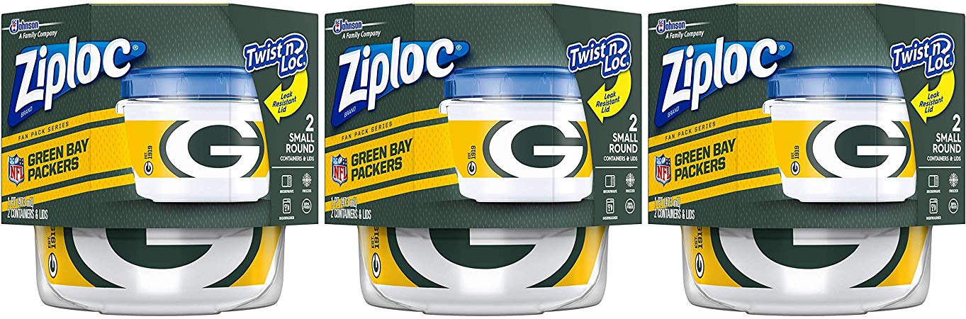 Ziploc Brand NFL Green Bay Packers Twist 'n Loc Containers, Small, 2 ct, 3 Pack