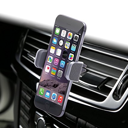 Dash Crab MONO - Genuine Leather Car Mount, Luxurious Premium Air Vent Cell Phone Car Holder for iPhone 6s Plus 5s 5c, Galaxy S7 S6 Edge Note 5 4, Universal Grip - Retail Pack (Grey)