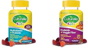 Culturelle Kids Probiotic Gummies for Ages 2  with Lutein for Eye Health, 60 Count   Daily Probiotic for Kids with Veggie Fiber Gummies, 30 Count