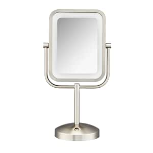 Conair Lighted Makeup Mirror, LED Vanity Mirror, 1X/8X Magnifying Mirror, Battery Operated in Brushed Nickel