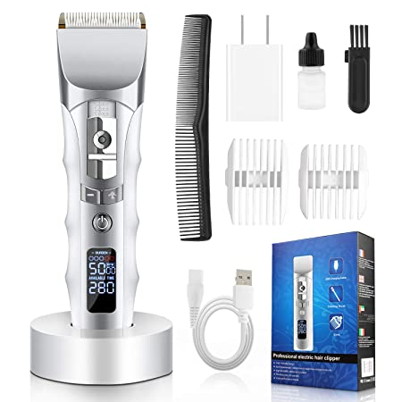 Hair Clippers,Anyfun Professional LCD Display Hair Cutting Kit with 2000mAh Lithium Ion Rechargeable,Stainless steel Blade,Standing Recharge Dock for men & kids cordless haircut hair trimmer