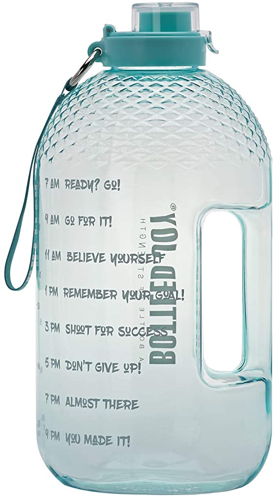 BOTTLED JOY 1 Gallon Water Bottle, BPA Free Large Water Bottle Hydration with Motivational Time Marker Reminder Leak-Proof Drinking Big Water Jug for Camping Sports Workouts and Outdoor Activity