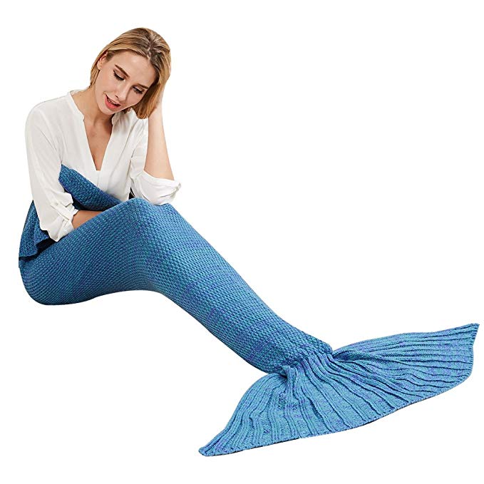 YEAHBEER Mermaid Tail Blanket, Warm and Soft with Scales Pattern for Adult Snuggled Upon The Sofa in Sweet Night Suitable for All Seasons (71"x 32") (A- Dark Blue)