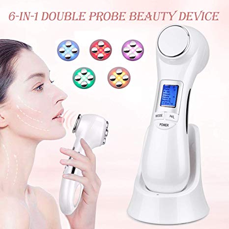6 in 1 Face Lift Machine for Skin Firming R-F Machine EMS Face Massger 5 Colors Facial Light Skin Tightening Device Anti-Aging Deep Cleanse Vibration Beauty Tools
