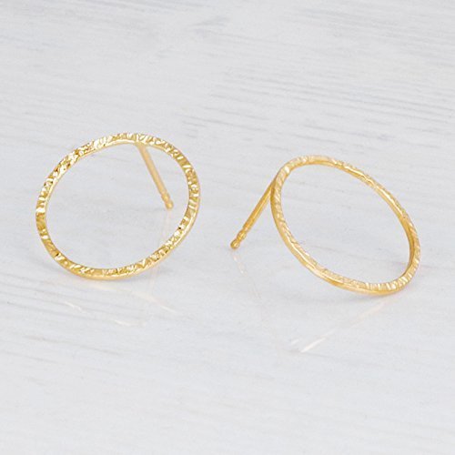 Delicate Hammered Gold Circle Earrings - Designer Handmade Minimal Small Open Circle Stud Posts