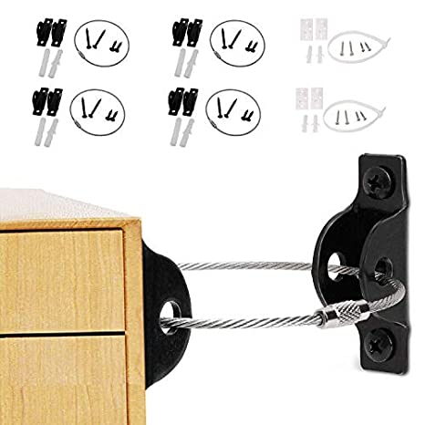 Happygo Anti-Tip Furniture Anchors (4 Pack Metal Furniture Straps   2 Pack Nylon Straps), 400 Pound Baby Proofing Wall Anchors Protect Child Safety, Furniture Falling Prevention, Earthquake Resistant