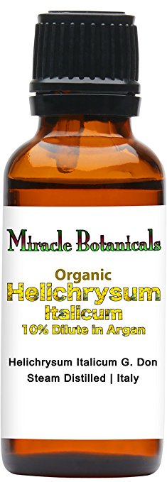 Miracle Botanicals Organic Helichrysum Italicum Essential Oil - 10% Dilute of Italian Helichrysum Italicum in Virgin Golden Argan Oil - 10ml or 30ml/1oz Sizes - Therapeutic Grade - 30ml/1oz