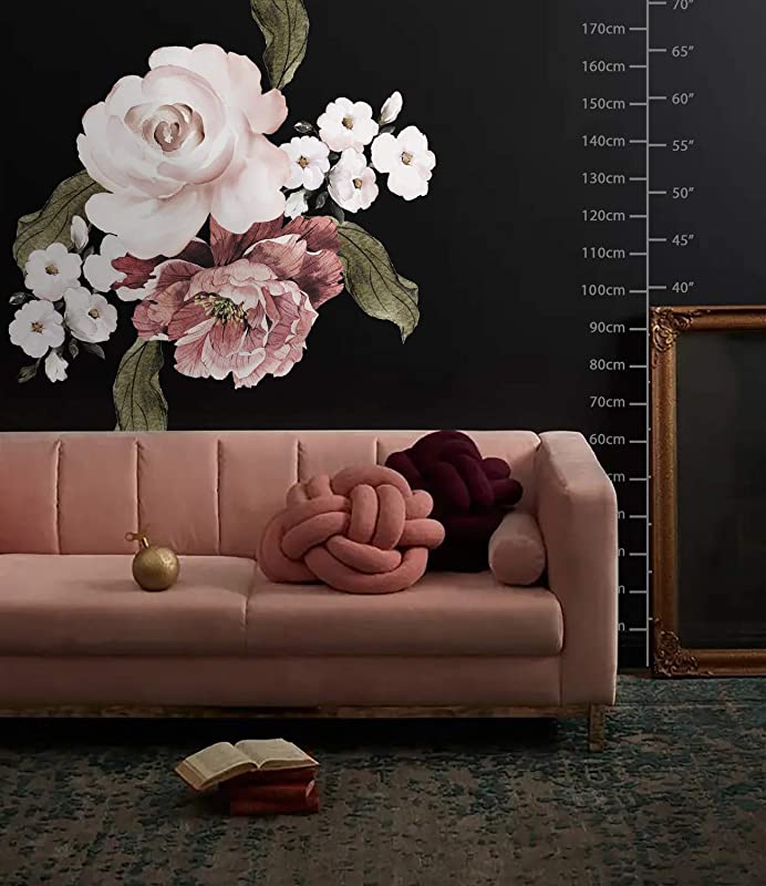 Murwall Rose Floral Wall Decal Pink Flower Wall Sticker Florals Bouqet Peel n Stick for Livingroom Bedroom