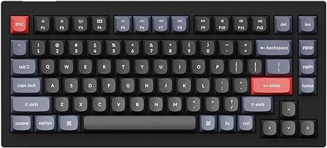 Keychron V1 75% Layout Custom QMK/VIA Wired Mechanical Keyboard, Compact RGB Backlight Programmable Macro, Hot-Swappable K Pro Red Switch PBT Keycaps for Mac Windows Linux - Carbon Black