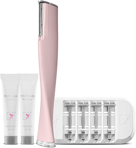 DERMAFLASH – LUXE Device – Exfoliating, Hair Removal, Sonic Dermaplaning Tool with 4 Weeks of Treatment – Icy Pink Color