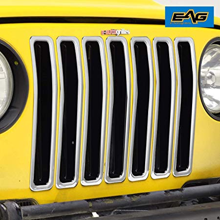 EAG TJ Grille Insert 7 Pieces Front ABS Trim Open Round Hole Fit for 97-06 Jeep Wranngler TJ